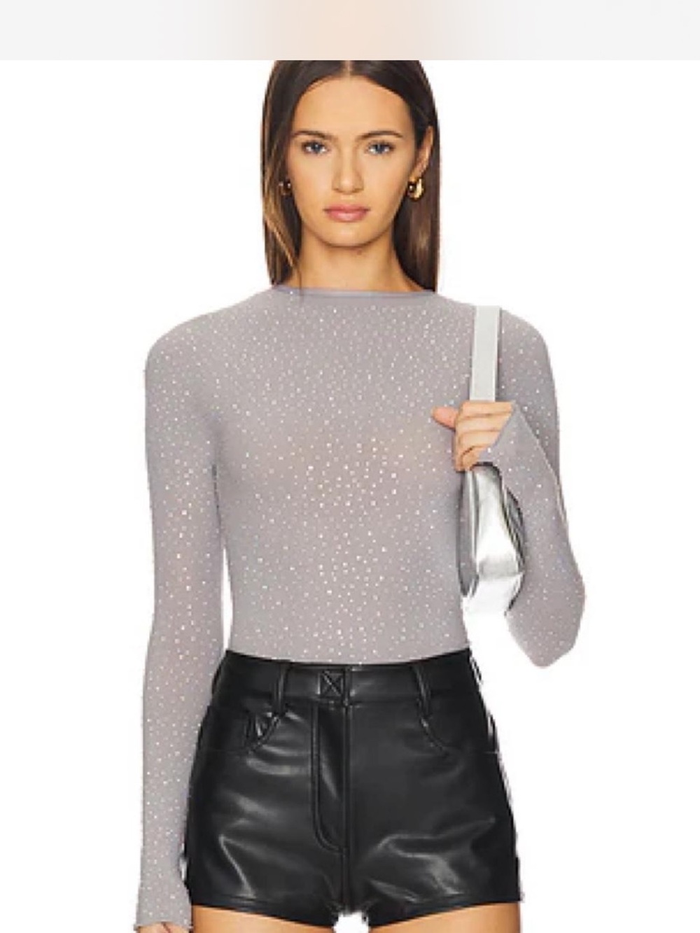 Free People night sky in silver linings. Sparkle Long Sleeve Top in Light Gray